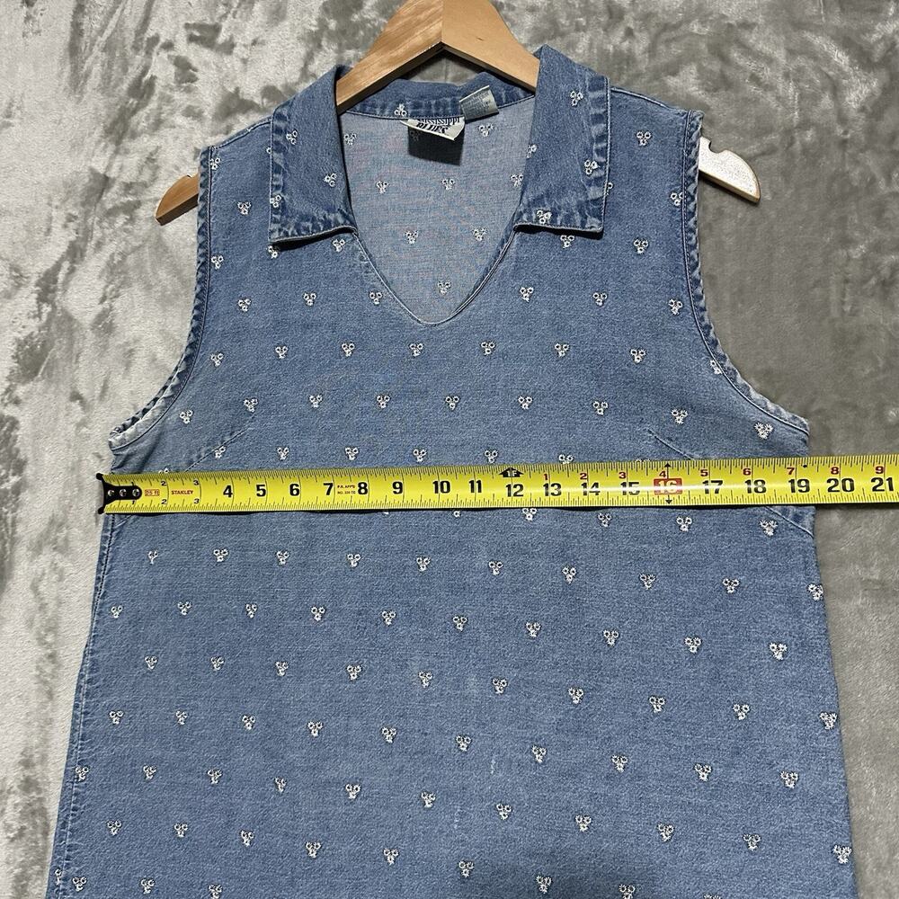 Vintage Mississippi River Blues Denim Midi Dress Womens Size M Blue Embroidered - Picture 4 of 6
